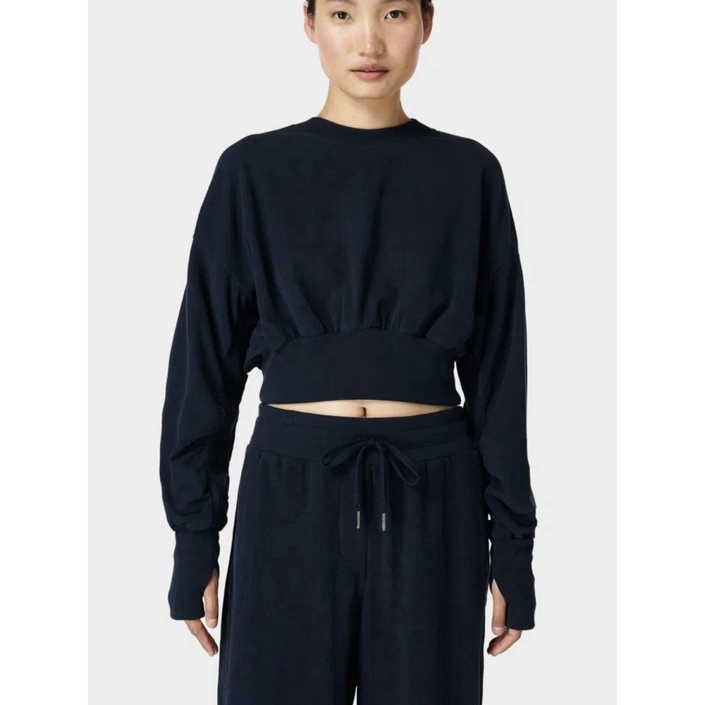 Sweaty Betty Delight Luxe Cropped Fleece Top Sweatshirt Athleisure Gym S Blue